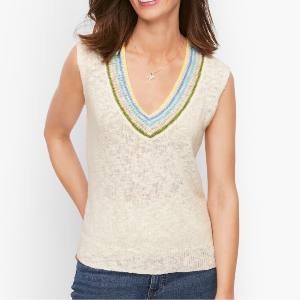 Talbots Cream Gauze Sleeveless Sweater Linen/Cotton
